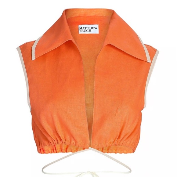 Matthew Bruch Tops - Matthew Bruch Tie waist linen crop top size 4